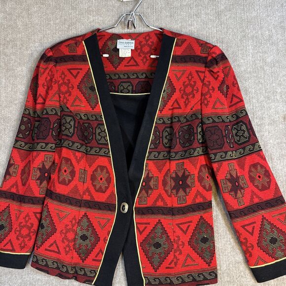 Tina Barrie Petites Jacket 12 USA L Southwest Print Cardigan Statement Sweater - Picture 6 of 10
